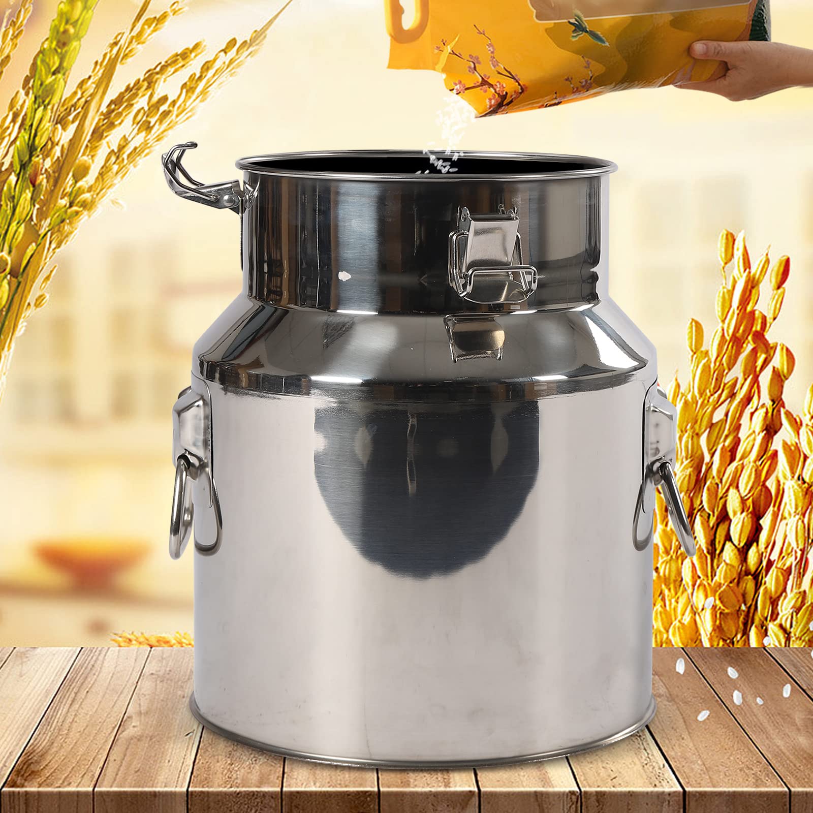 Baril Hermétique En Acier Inoxydable 201 - 14L - Avec Joint Silicone Et Poignée - Pour Lait, Huile, Céréales, Soupes - Cuisine, Restaurant