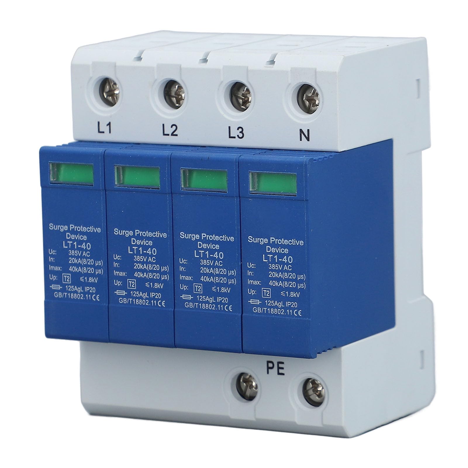 Surges Arrester Device, 4P AC Photovoltaic Lighting Protector Low Voltage Arrester Whole House Surges Protector for Home Commercial Lighting, Rail Mount