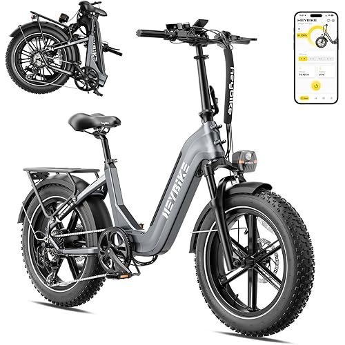 Heybike Ranger S Foldable Electric Bike for Adults, 1800W Peak Motor 32MPH, 55Miles 692WH Removable Battery, APP Control Ebike,Dual Hydraulic Brakes, 20"*4 Step-Thru Fat Tire Bicycle for Snow, Commute