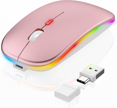 Ratón inalámbrico LED Bluetooth para MacBook Air Pro Mac, iPad, mouse silencioso recargable con modo Jiggler, mouse portátil de diseño delgado para