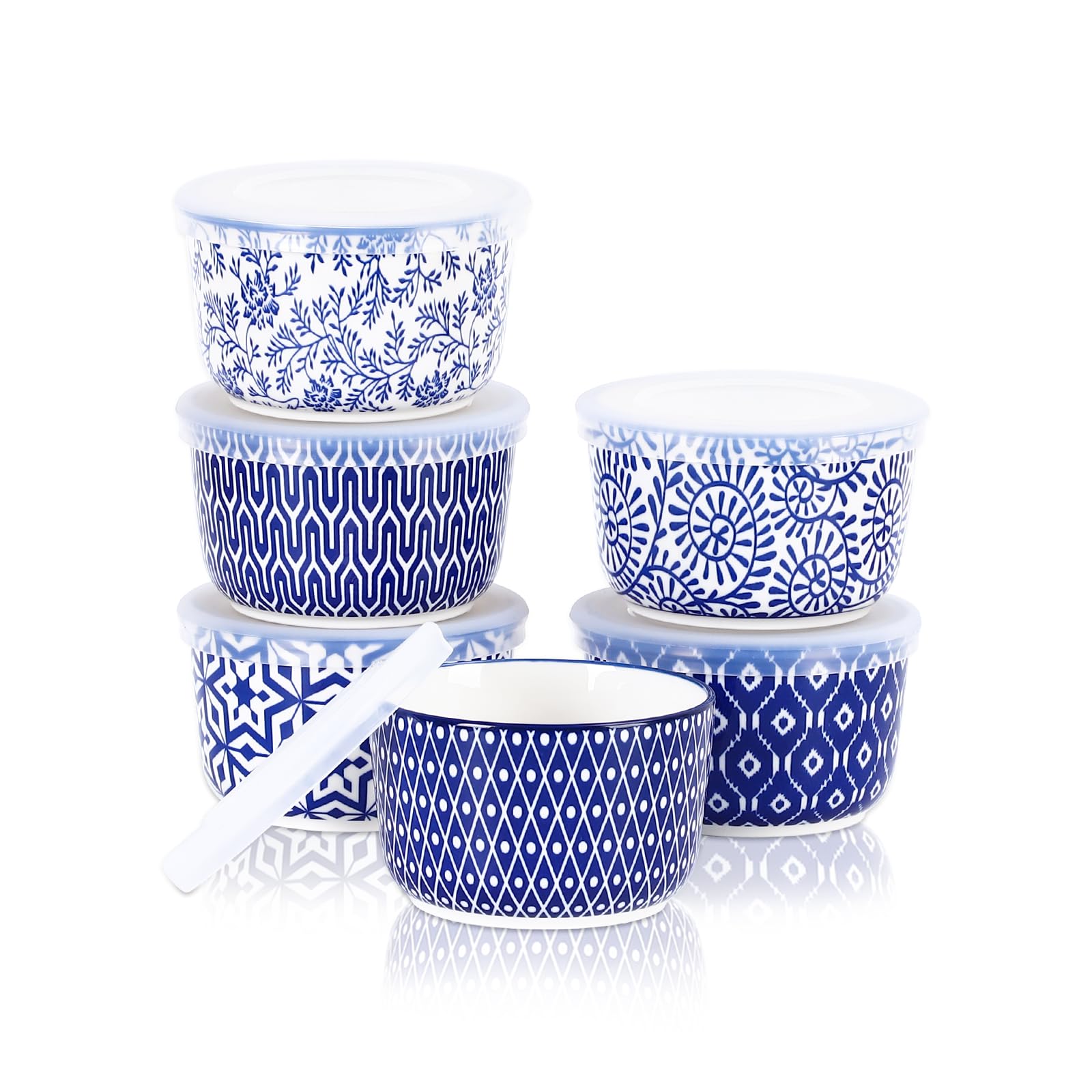 Selamica Ramekins with Silicone Lids Vintage Blue