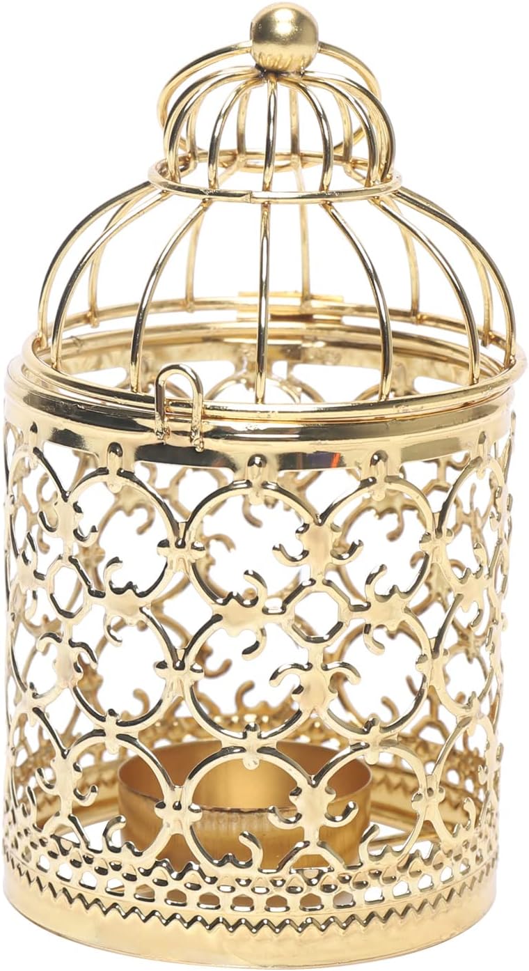 TFCFL Vintage Metal Golden Birdcage Candle Holder Hanging
