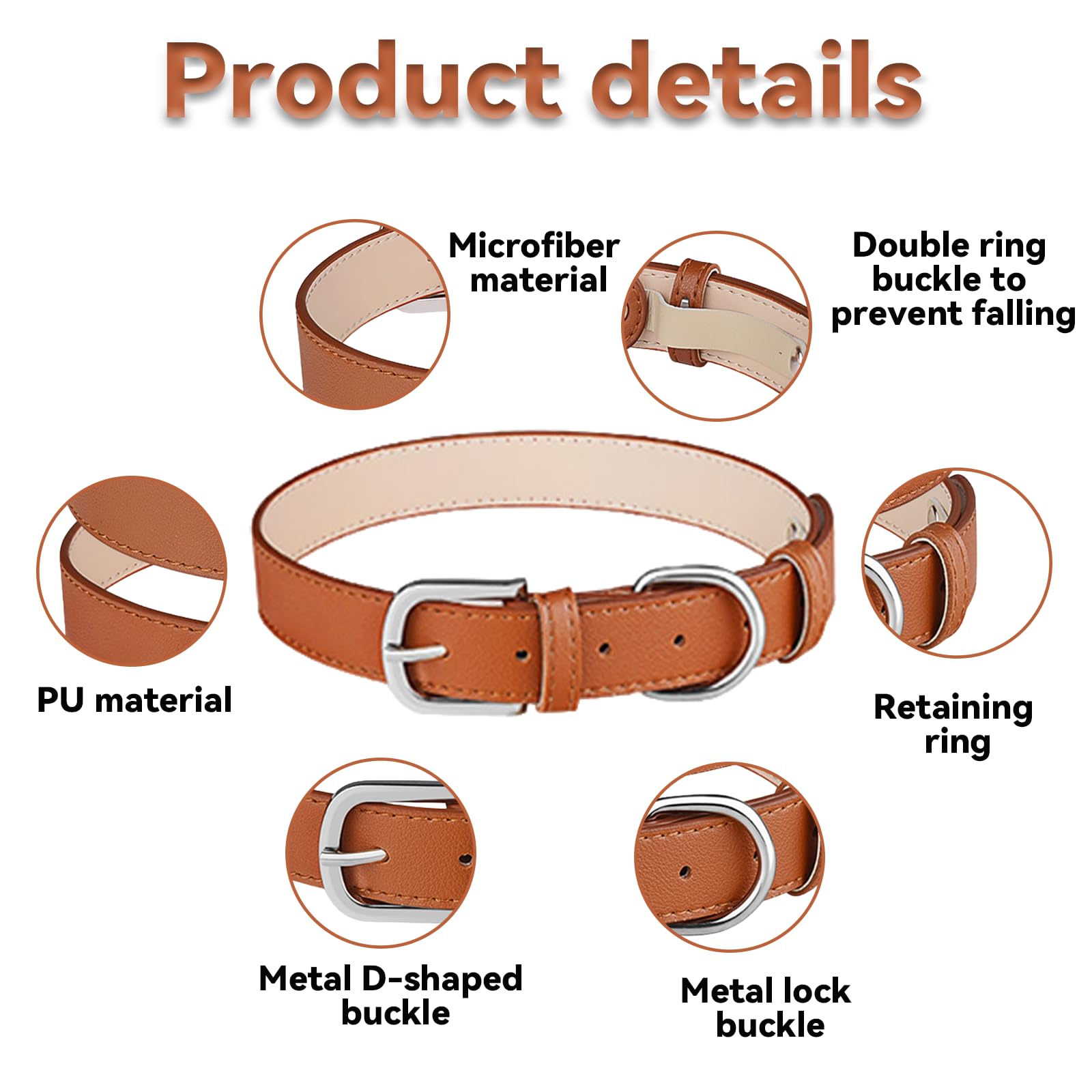 Brown Leather Dog Collar, Adjustable Padded, Fits Small, Medium and Large Dogs, Quick Release Metal Buckle (Medium, Brown) - Image 3
