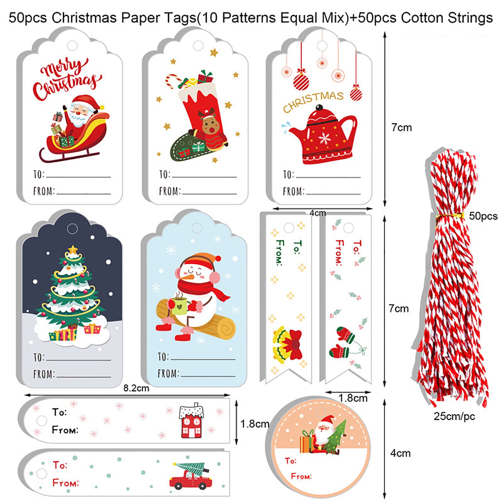 Lot De 50 Étiquettes Cadeaux Noël En Papier Kraft Avec Cordes Jute - 10 Motifs, Pour Sapin Et Emballage