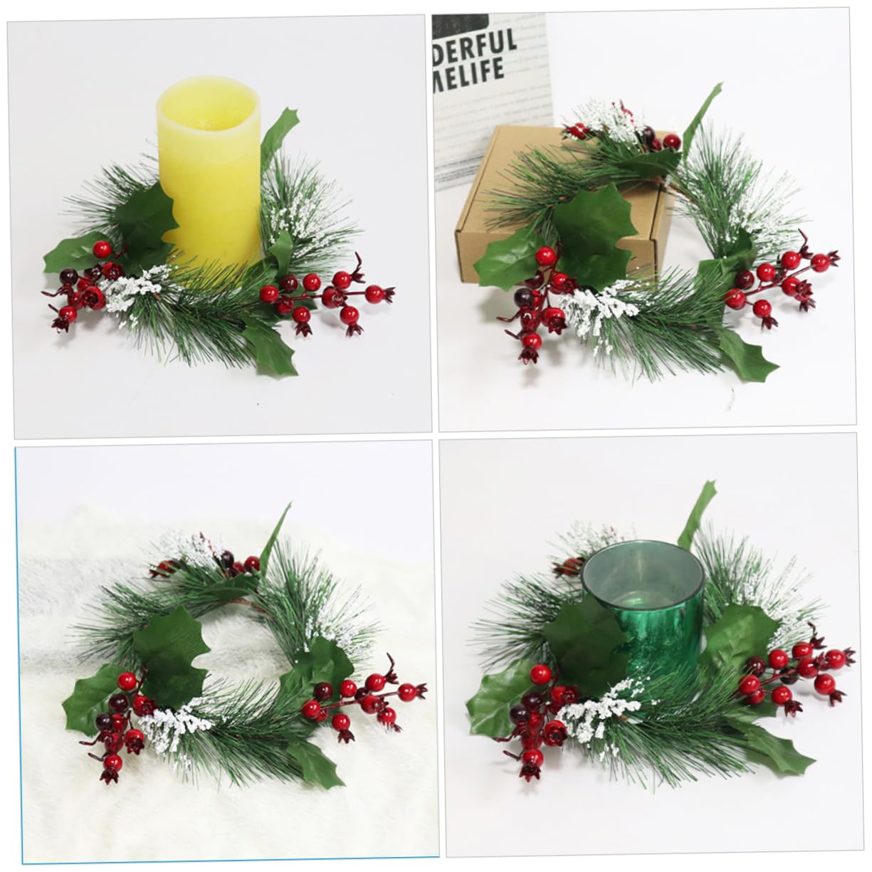 PRETYZOOM Candle Rings for Pillar Artificial Christmas Wreath Pine Needles Festive Decor