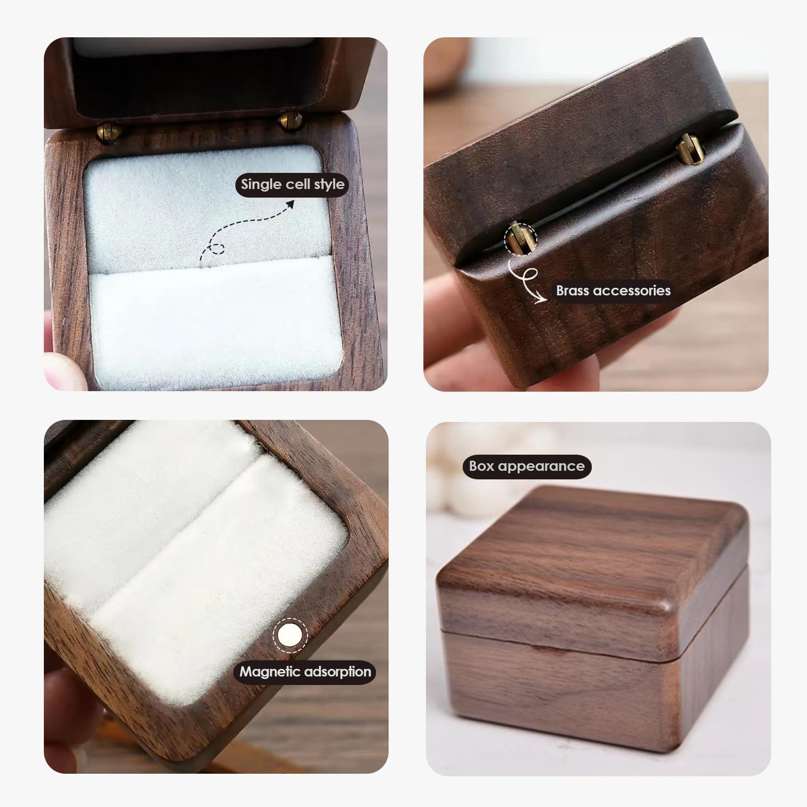 Gouert Walnoot ringbox, draagbaar, klein, handgemaakt, hout