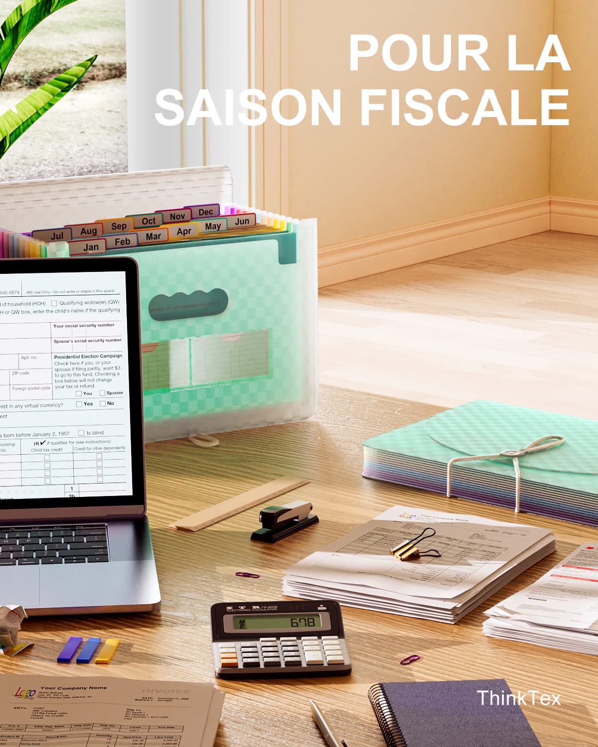 Trieur Documents 12 Compartiments A4 - Avec étiquettes Autocollantes - Organisation Bureau, école Ou Maison