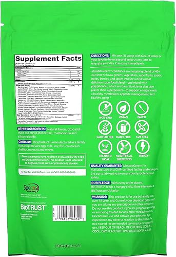 Miniatura 2 de BioTrust Metabo Greens Superfood Powder - Polvo súper verde, mezcla de frutas y verduras con espectros clínicamente estudiados, sin OMG, sin soja,