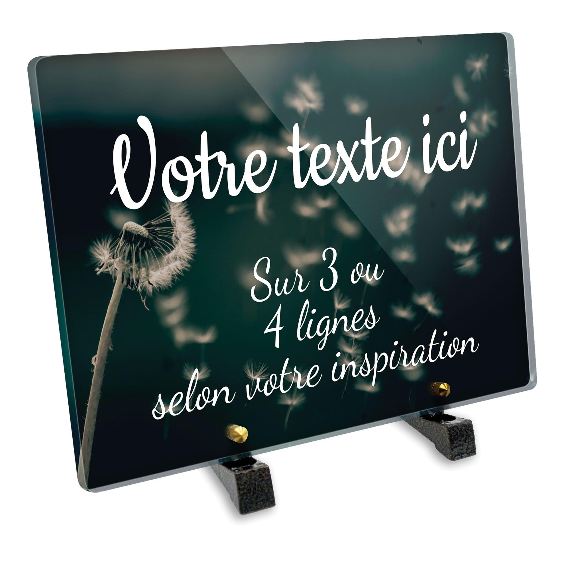 Placa funeraria rectangular personalizable en plexi, diseño de diente de león, diferentes tamaños, grosor 6 mm, personalizado en varias líneas, 30 x 20 cm