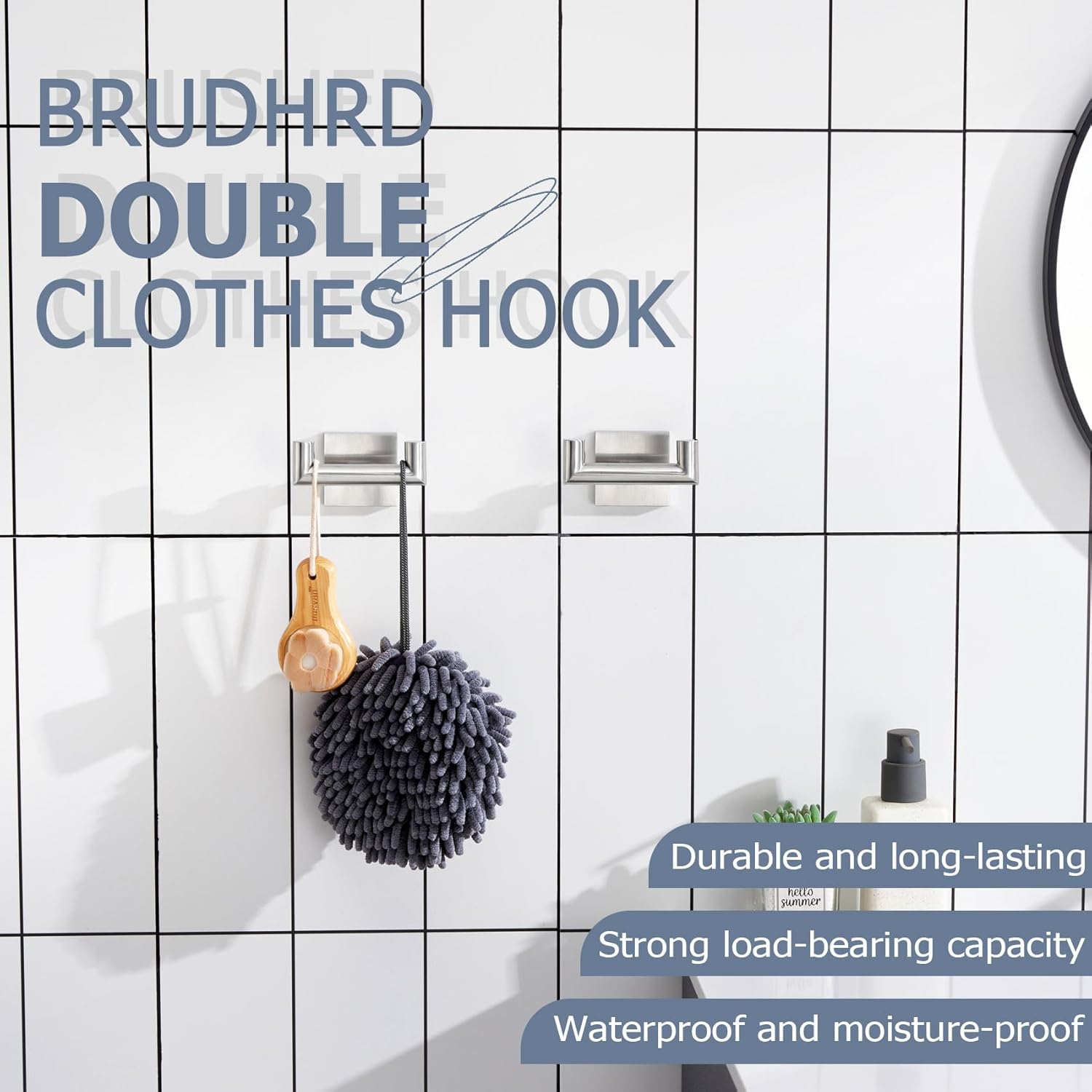 KOKOSIRI 12-Inch Bathroom Shelves Glass Floating Shelf Robe Hook Bathroom Towel Coat Hooks 2 Pack Stainless Steel Brushed Nickel B1105BR-L12+B1015BR-P2