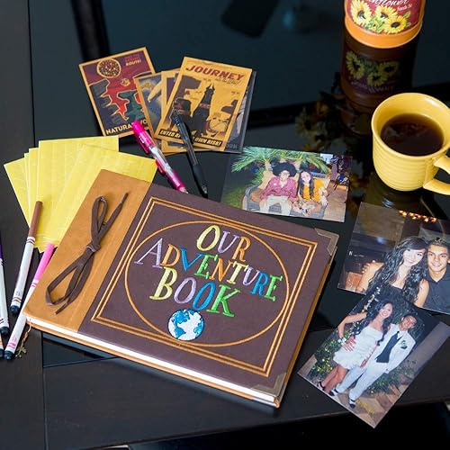 Miniatura 6 de Nuestro libro de aventuras álbum de fotos, álbum de recortes, libro de recortes de boda con palabras cosidas, tapa dura de gamuza sintética y hojas