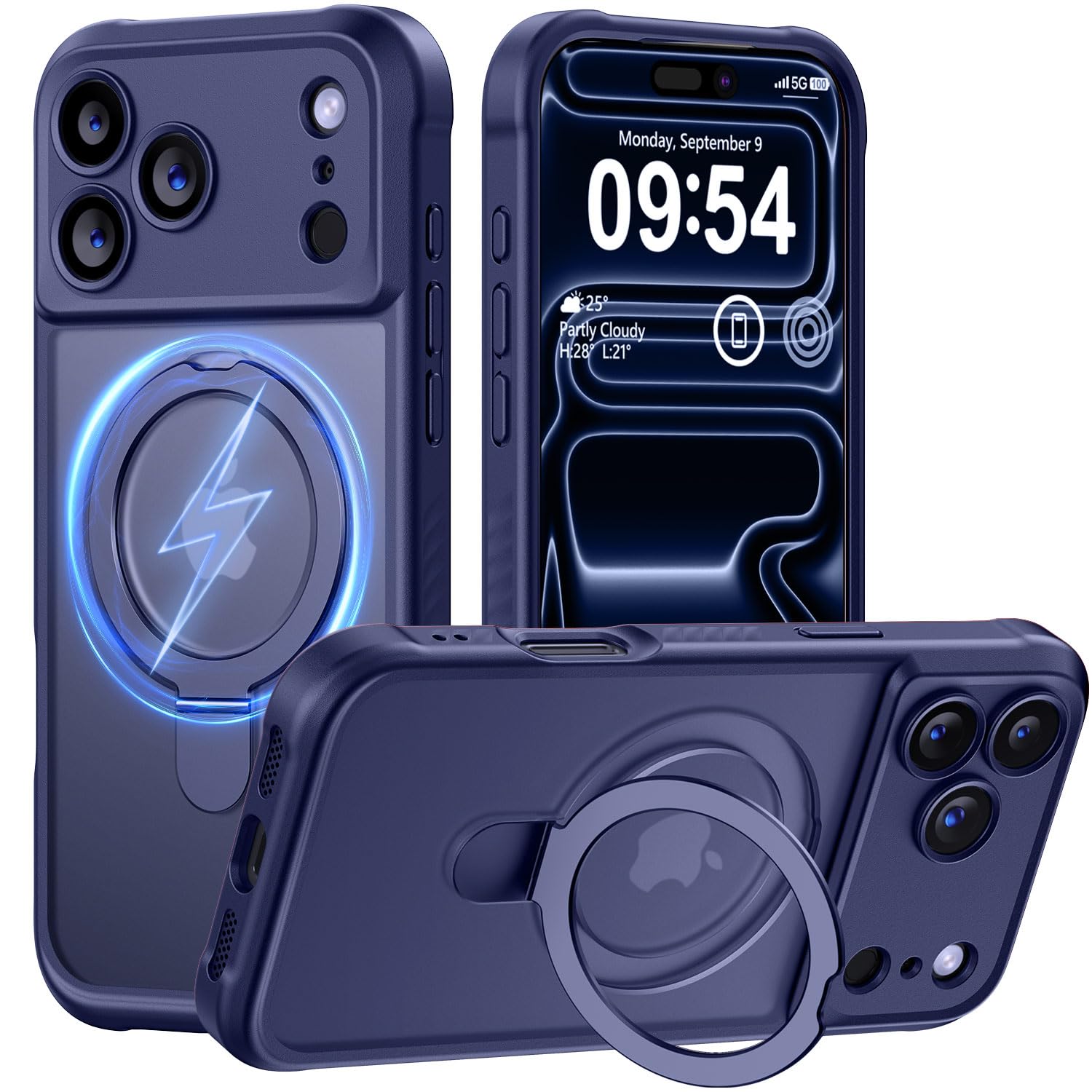 MOCCA Design for iPhone 17 Pro Max Case, Compatible with Magsafe [Premium Invisible Magnetic Ring Stand] [Military Drop Protection] Full Camera Guard Translucent Matte Slim Phone Cover 6.9",Deep Blue