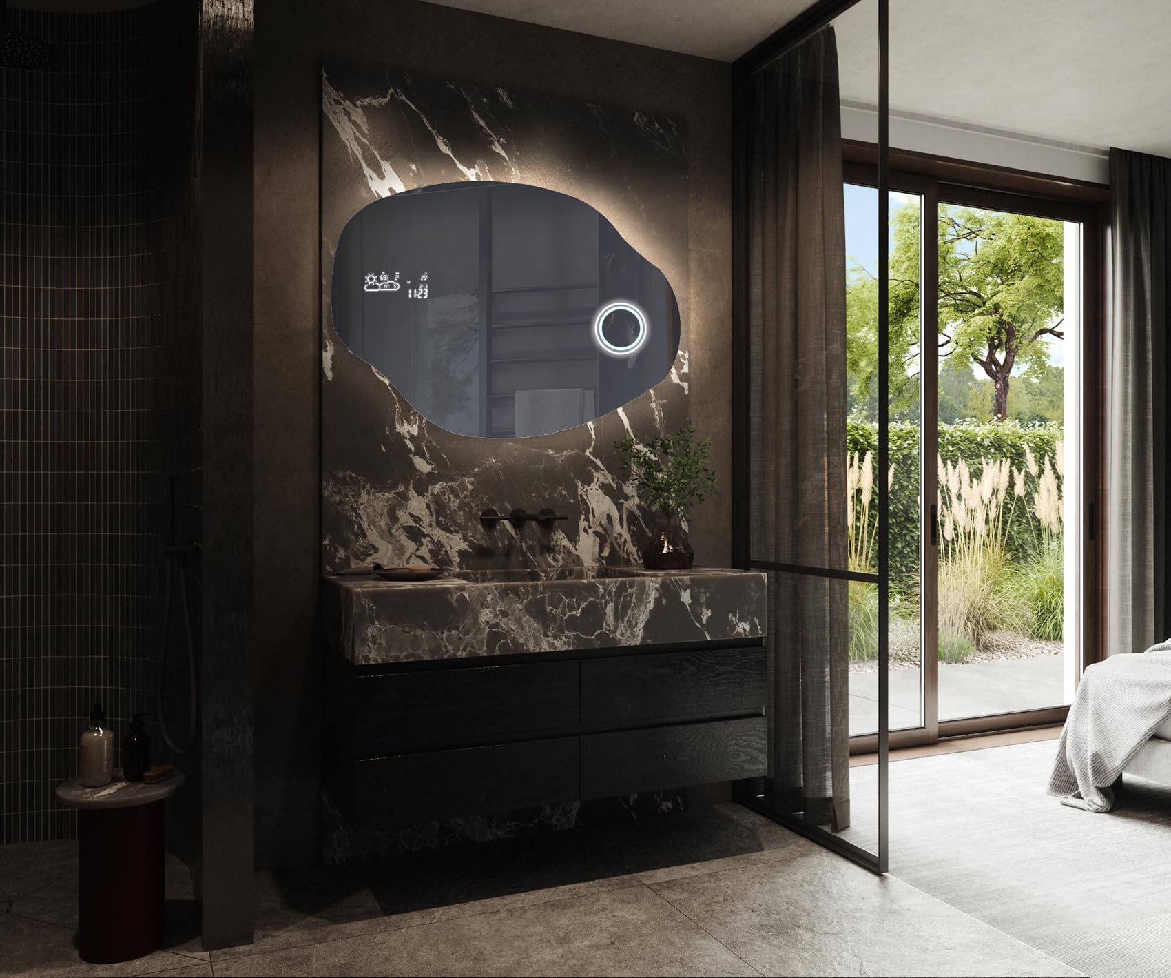 A ARTFORMA decorativi Specchio LED da parete forme particolari 114x74 cm | su Misura | moderno specchi con illuminazione, retroilluminato | OBK221