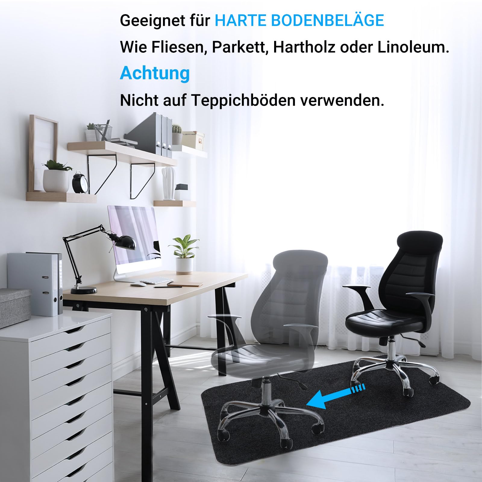 COSYLAND Bodenschutzmatte, Stuhlmatten Bürostuhlunterlage, Multifunktionaler Stuhlteppich, Büromatte für zu Hause, Büro，Schwarz