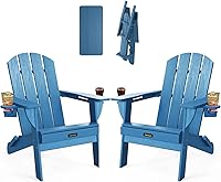 Vista 37 de Silla Adirondack plegable, sillas Adirondack de plástico texturizado de madera con soporte para 2 tazas, silla para hoguera de polietileno de alta