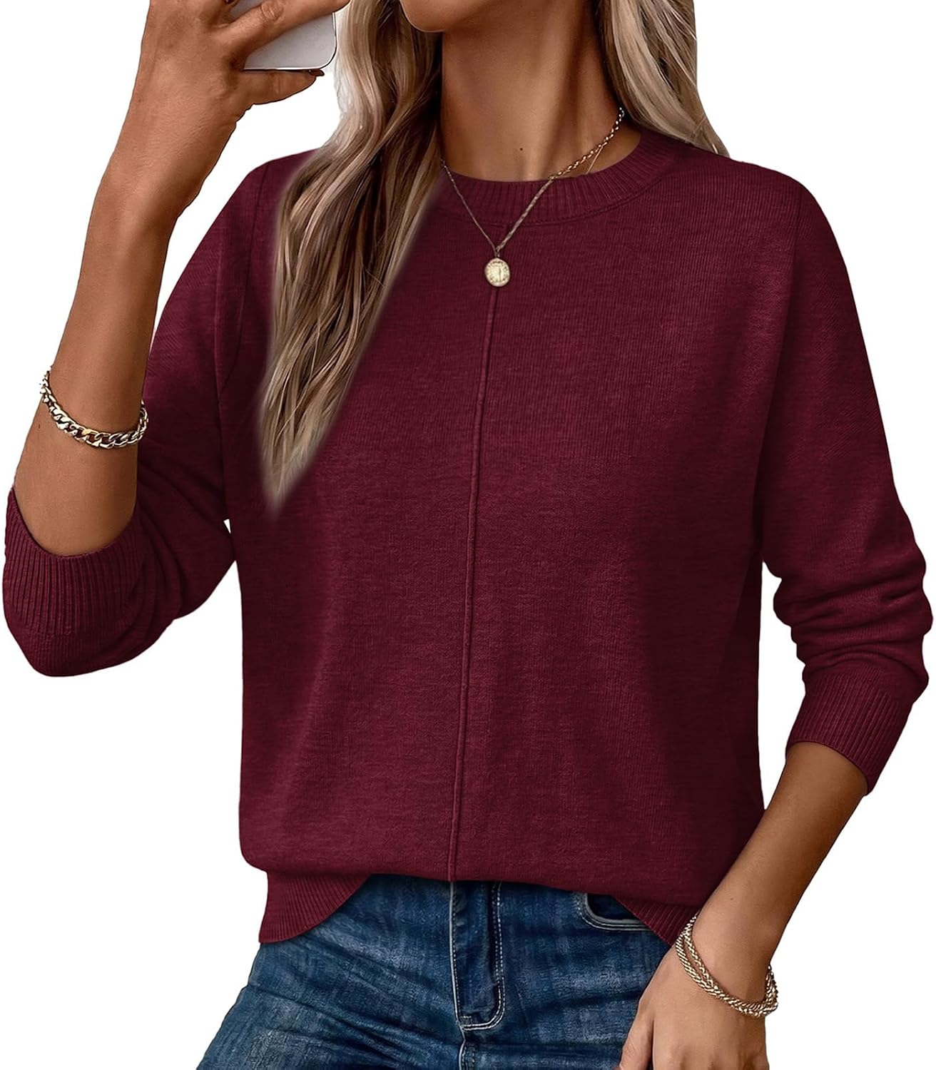 WIHOLL Womens Sweaters Crew Neck Fall Outfits Fashion Women's Clothing Cozy