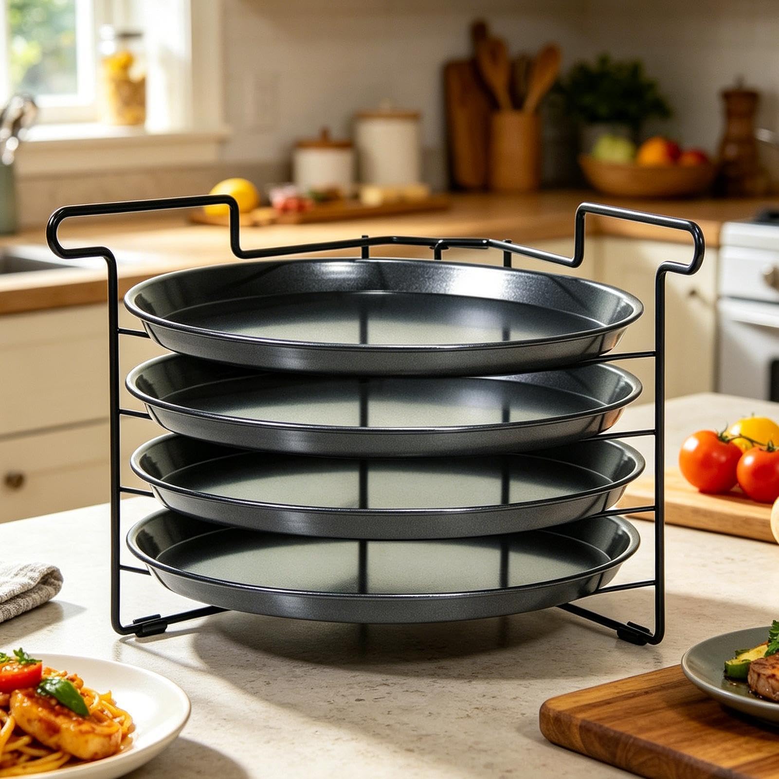 Juego de Rejillas para Hornear Pizza Estante plegable con 4 capas, robusto | Rejilla para hornear pizza en la cocina casera, restaurantes, , panaderos, pasteleros y principiantes