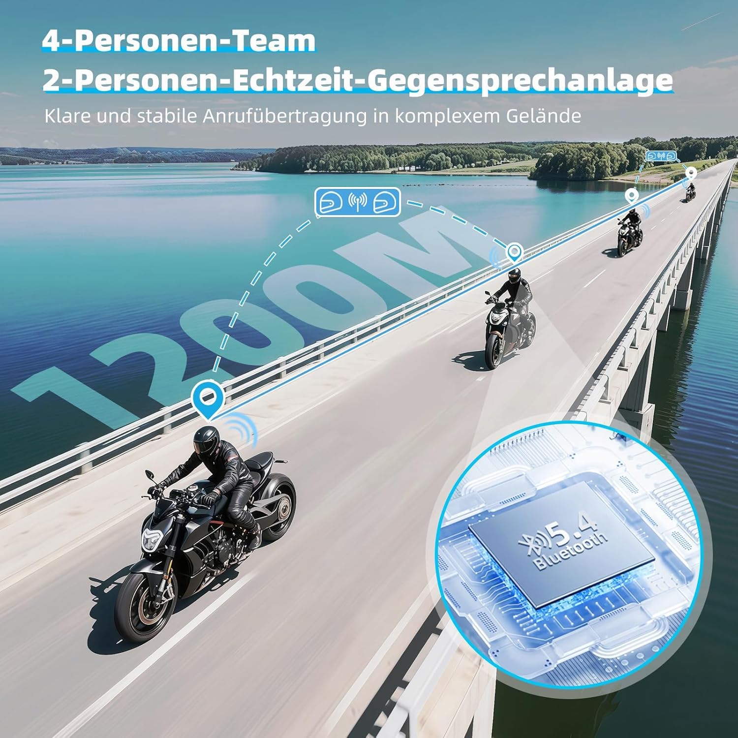 X2 Motorrad Intercom,Helm Headset, Motorrad Bluetooth Headset für bis zu 4 Motorräder, Headset motorradhelm mit HiFi/Musik Teilen/AI Sprachassistent /IP67 Wasserdicht (1pc)