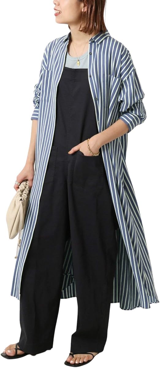 Amazon Co Jp スピック アンド スパン Emmetex ストライプシャツワンピース フリー ネイビー B 服 ファッション小物