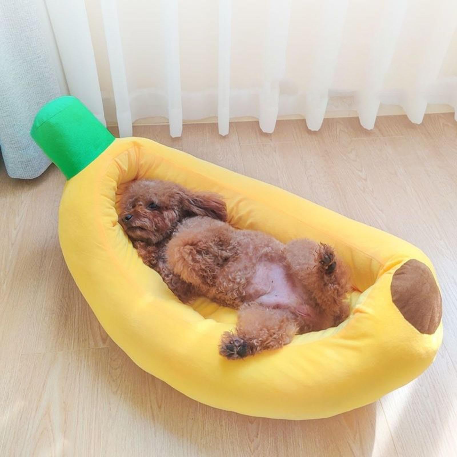 STYLEHEAVEN Dog Bed Banana Shape Breathable Plush 47x28x13cm Cozy and Soft Puppy Cushion-image-17
