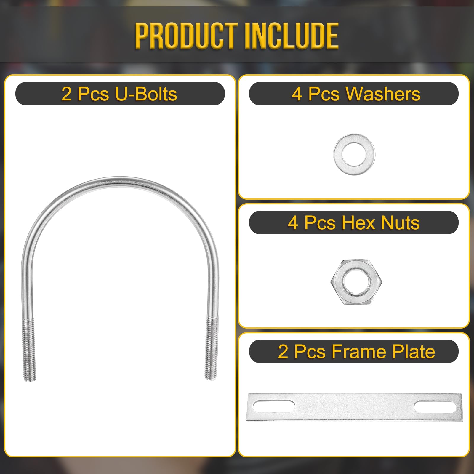 DTGN M8x102x129mm U Bolts Round Kit, 2Set, 304 Stainless Steel U-Bolt Kit with Nuts, Washers, Frame Plate - Image 3