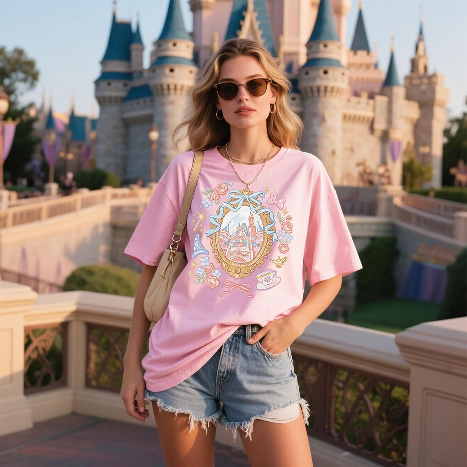 Magic Kingdom Castle Shirt for Women Princess T Shirts Oversized Tee Coquette Bow Castle Graphic Top - Image 4
