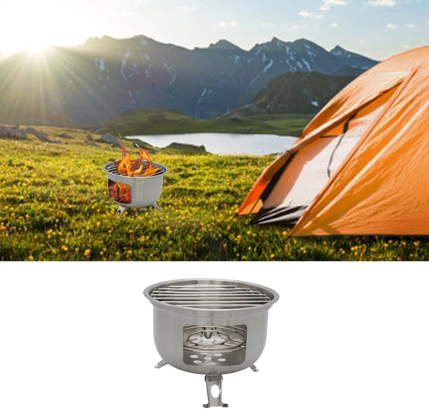 Outdoor Barbecue Stainless Steel Outdoor Cooking Stove Practical Backpacking Wood Burning Stove Efficient Rusts Resistant BBQ Grills