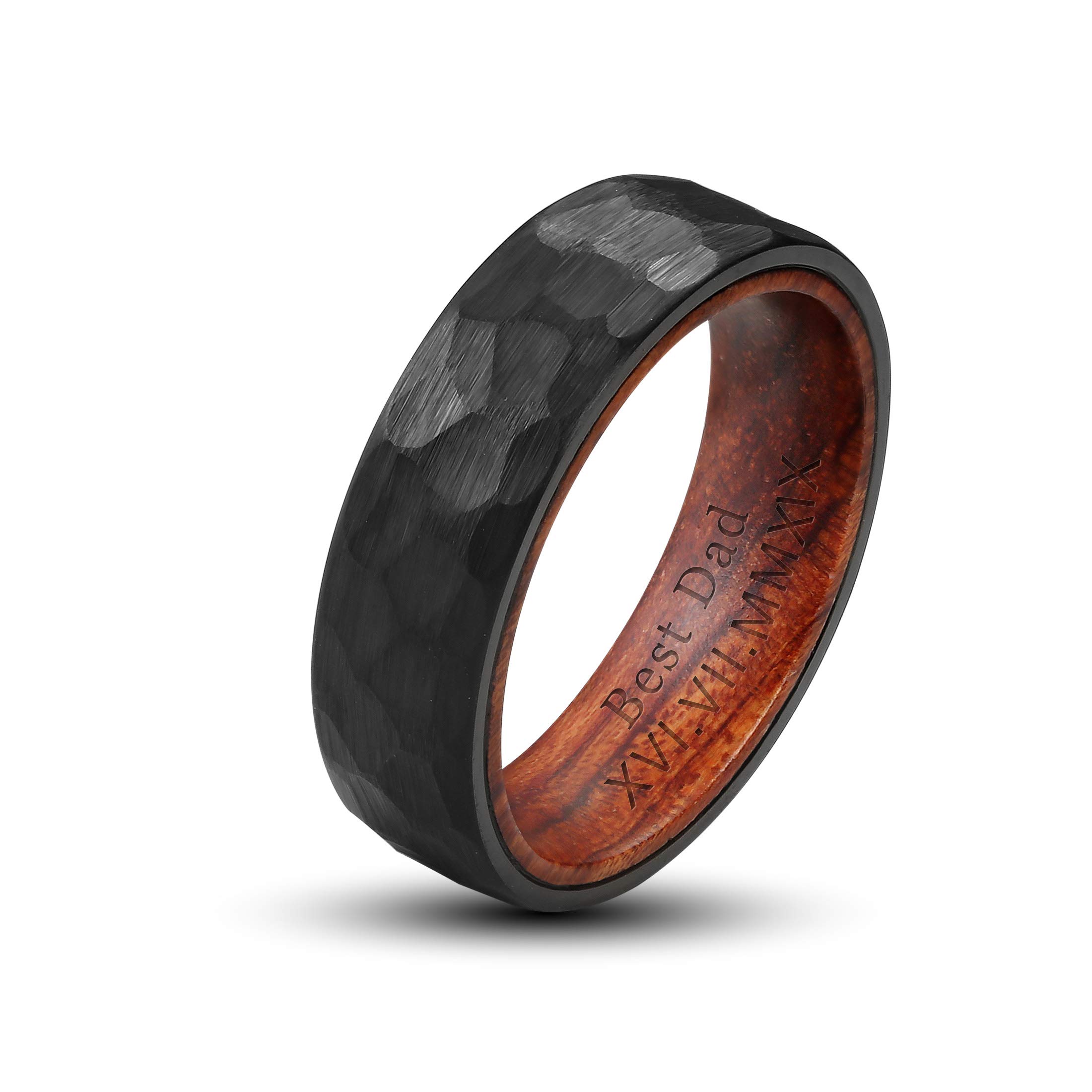 Ulan Moron Custom Engraved Rings Tungsten Carbide Band Brushed Satin Finish Beveled Edges and KOA Wood Sleeve Free Personalized Promise Engagement Ring for Mens Birthday Anniversary Gift
