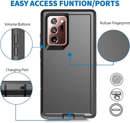 Miniatura 5 de Anloes Funda para Samsung Galaxy Note 20 Ultra 5G, resistente a los golpes, a prueba de polvo, resistente, protección 3 en 1, color negro (sin
