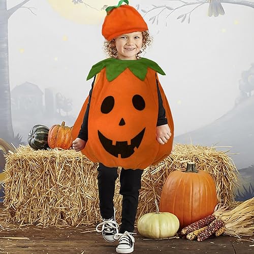 Miniatura 7 de Disfraz de calabaza de Halloween para bebé, niña y niño, lindo disfraz de fiesta de calabaza con sombrero de calabaza