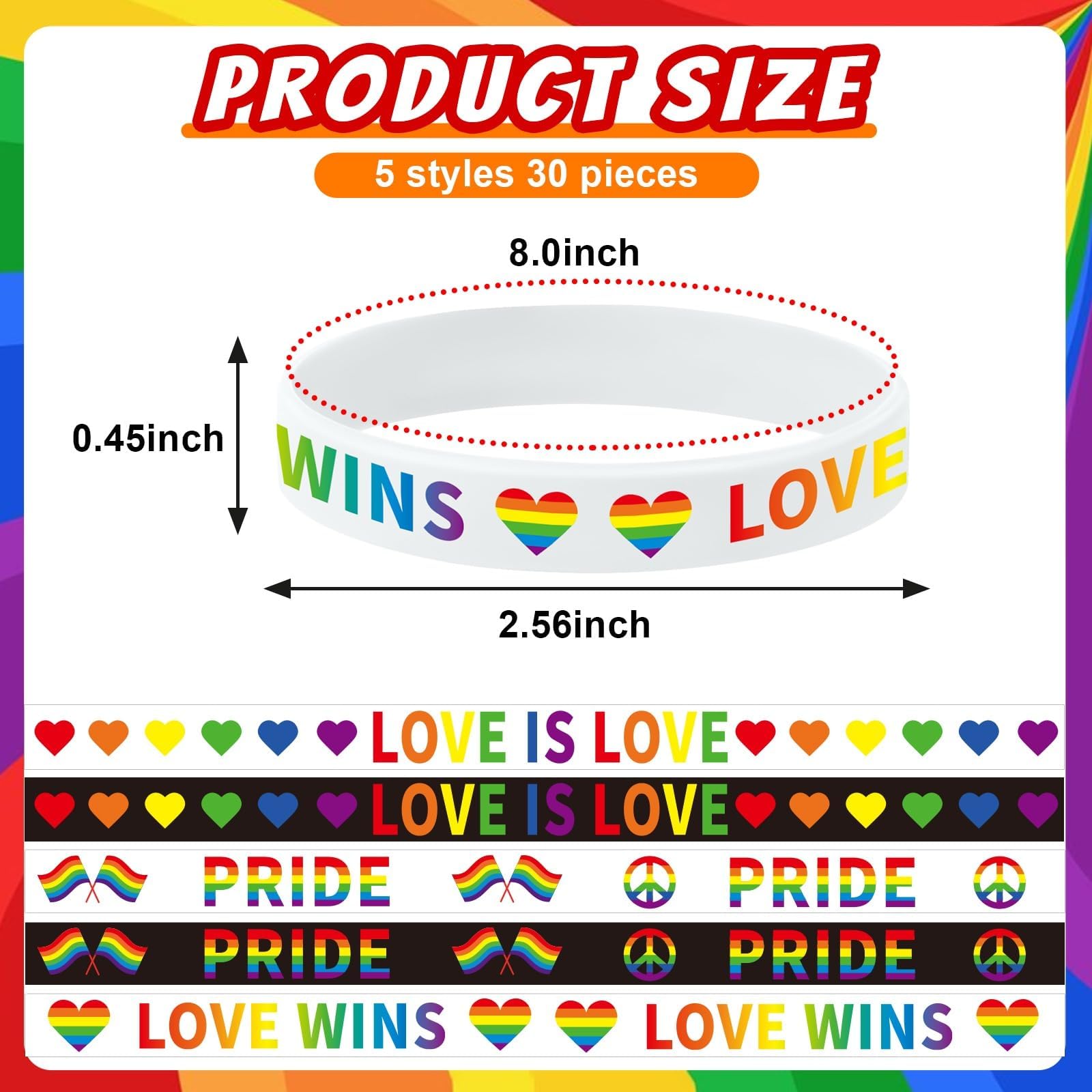 DTOFOOT 60Pcs Rainbow Pride Buttons Silicone Bracelet Wristbands Set LGBT Lapel Pins Badges Gay Pins Support Rubber Wristbands for Pride Month Parades Decorations Party Accessories Supplies