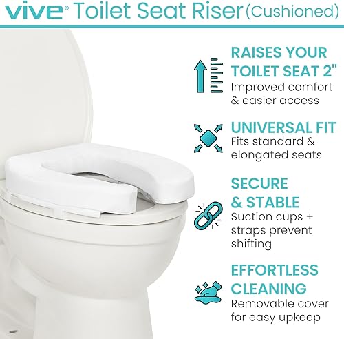 Vista 3 de Vive - Asiento elevador para inodoro con cojín para personas mayores - Ajuste universal - Asiento elevado para inodoro con espuma de alta densidad