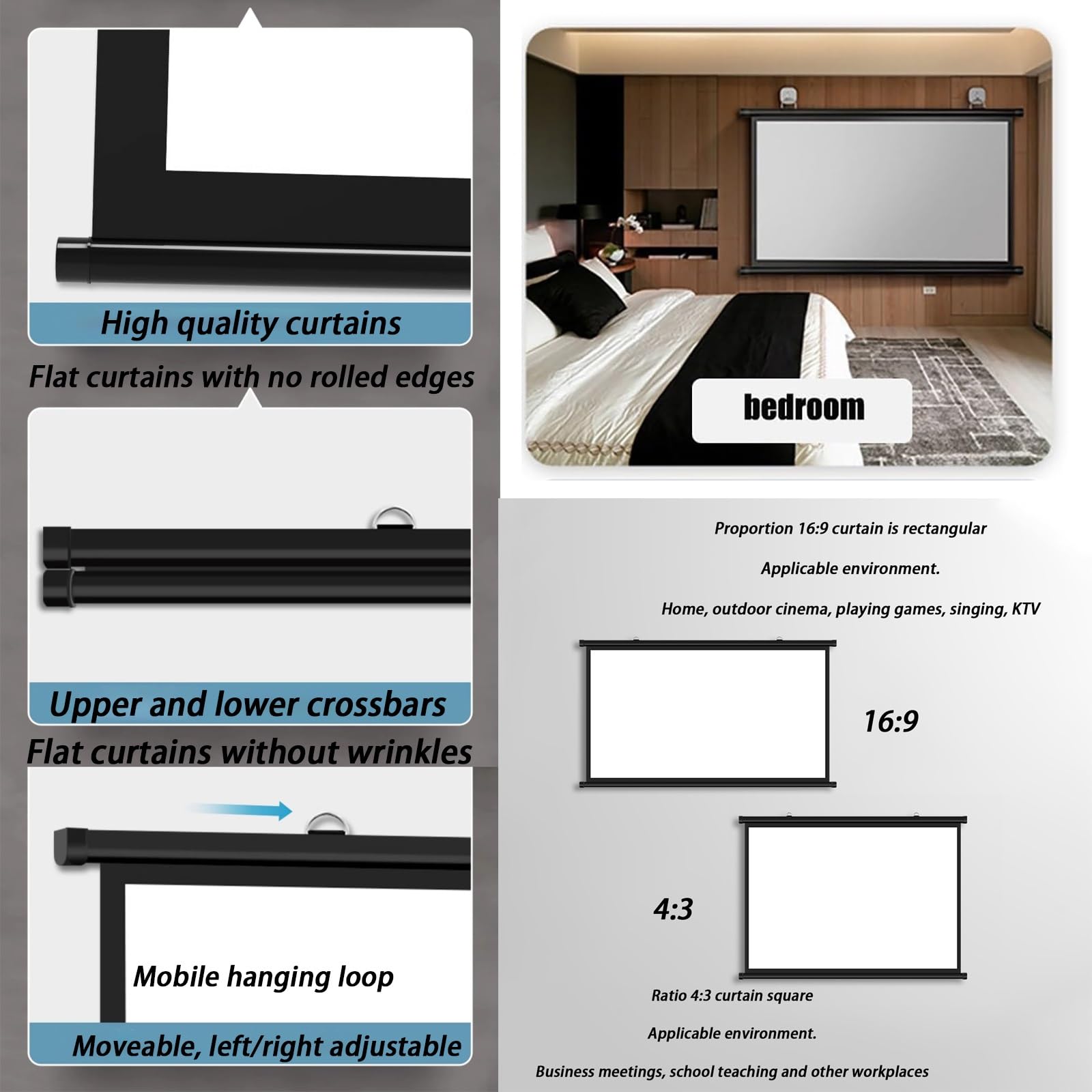Schermo per Proiettore, Telo da Proiezione Interno Esterno, Home Theater Cinema Full HD 3D 4K，Schermo di Proiezione Avvolgibile Manuale,per Home Theater, Esterno E Interno, Film(16:9,60")