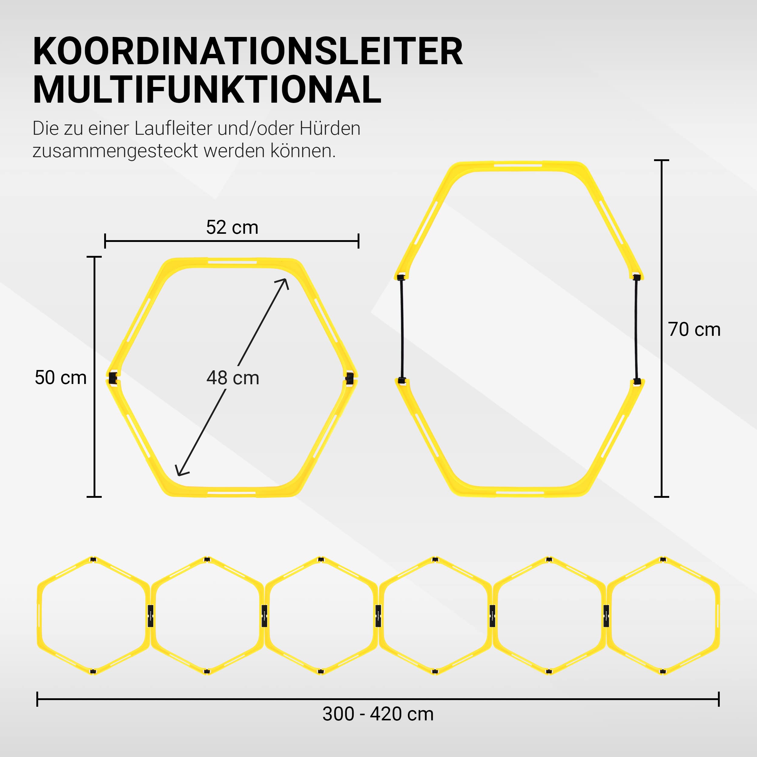 MSPORTS Koordinationsleiter Premium Multifunktional, 6X Hexagon-Elemente als Agility-Leiter u. Hürden kombinierbar Trainingsleiter Fußball Koordinationstraining Leiter