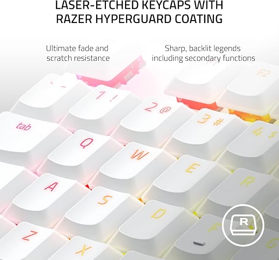 Razer Deathstalker V2 Pro TKL (Ckicky) - Kablosuz Düşük Profilli RGB Tenkeyless Optik Klavye (Uzun Pil Ömrü, İnce Kasa, Lazer Kazınmış Tuş Kapakları) ABD Düzeni/Cıva, Beyaz