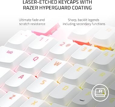 Razer Deathstalker V2 Pro TKL (Ckicky) - Kablosuz Düşük Profilli RGB Tenkeyless Optik Klavye (Uzun Pil Ömrü, İnce Kasa, Lazer Kazınmış Tuş Kapakları) ABD Düzeni/Cıva, Beyaz