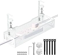 Vista 1 de Bandeja de gestión de cables bajo el escritorio, bandeja de cables de malla para escritorio sin taladro, bandeja de gestión de cables, estante