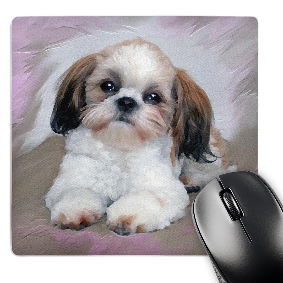 Tapis De Souris Shih Tzu Avec Motif De Chien Et De Fleurs, Antidérapant
