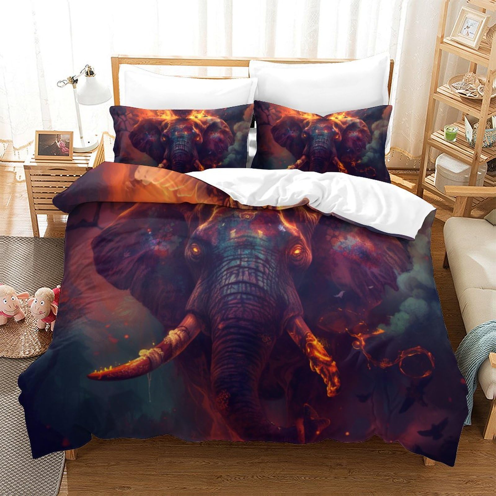 Housse de couette zippée 260x220 anti-transpiration motif éléphant