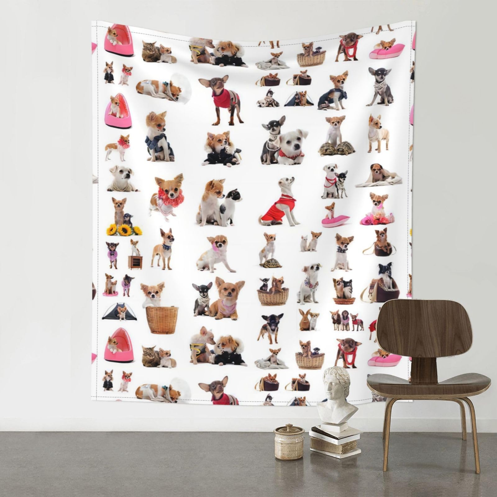 YYHWHJDE Cute Chihuahua Pug Pattern Prints 60x51in Wall Tapestry – High-Grade Polyester Throw for Dorm, Beach & Home Decor