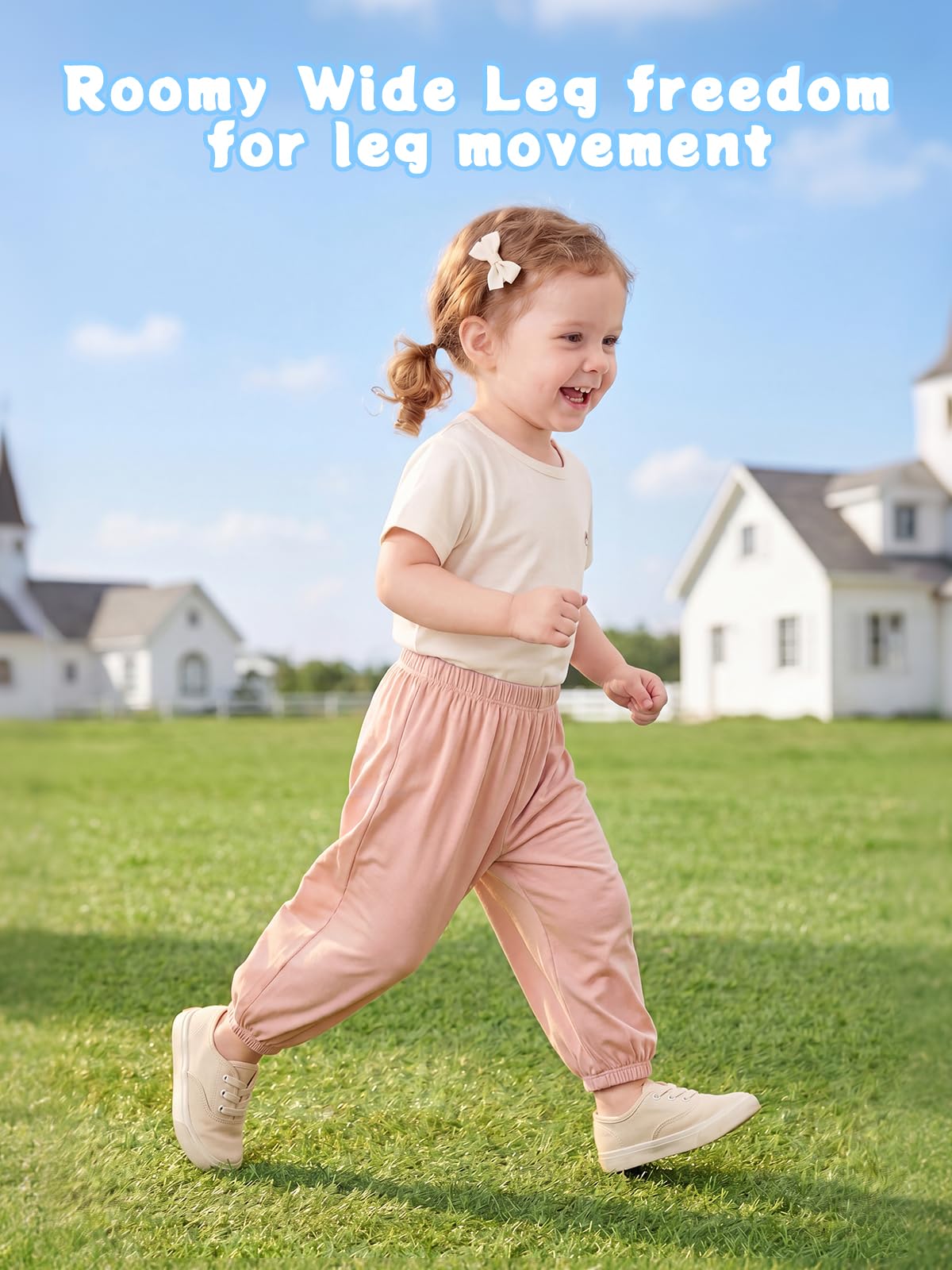 Miipat Pantalones Harem para Niñas, Pantalón Casuales Niño Verano Informales Pantalones Holgados para Bebés Cintura Alta Elástica Secado Rápido