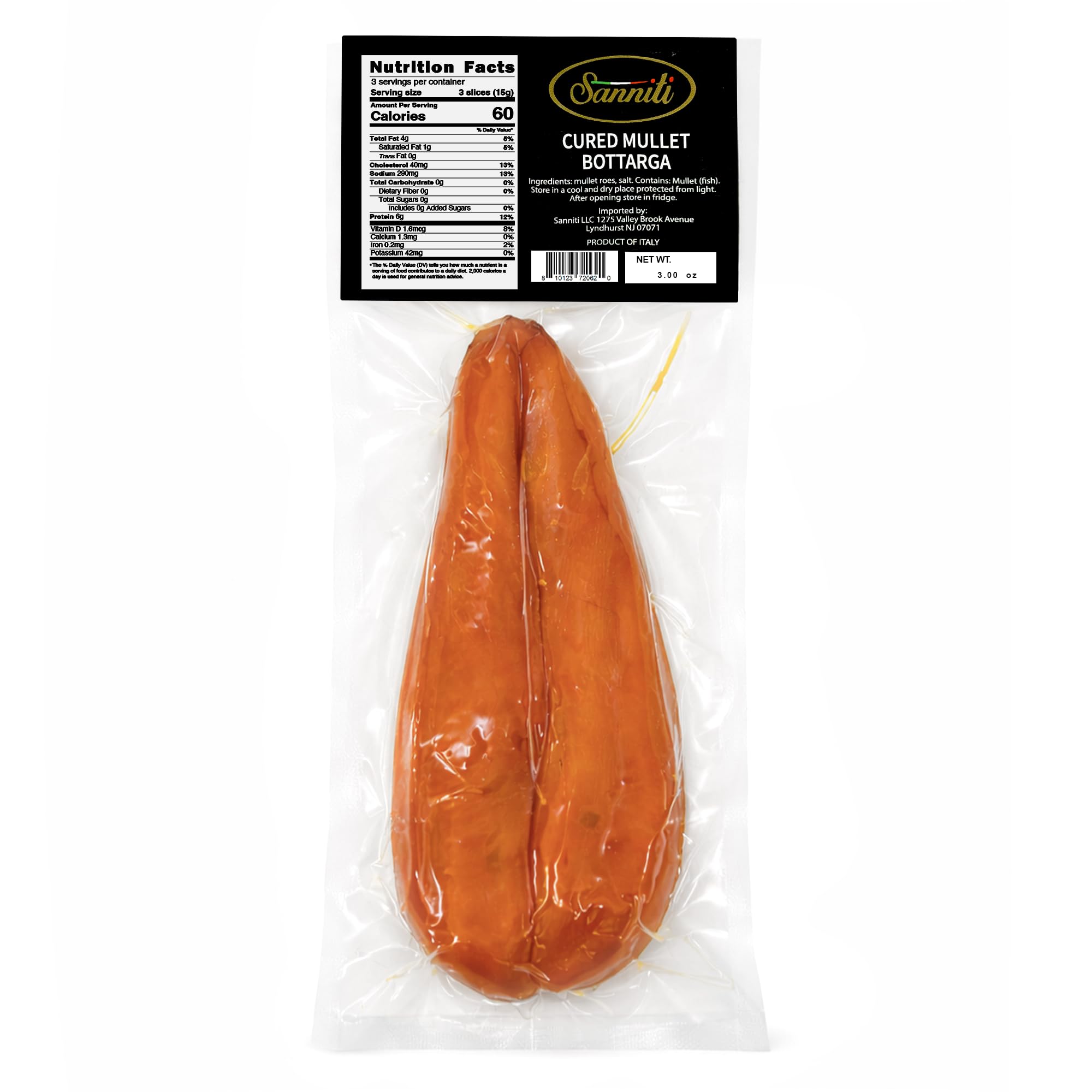 Bottarga di Muggine Cured Mullet Roe, Units Weigh Between: 3.53-3.88oz