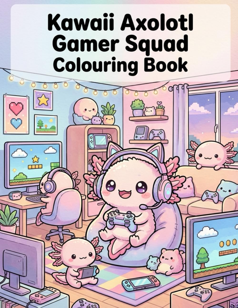 Kawaii Axolotl Gamer Squad: Colouring Book