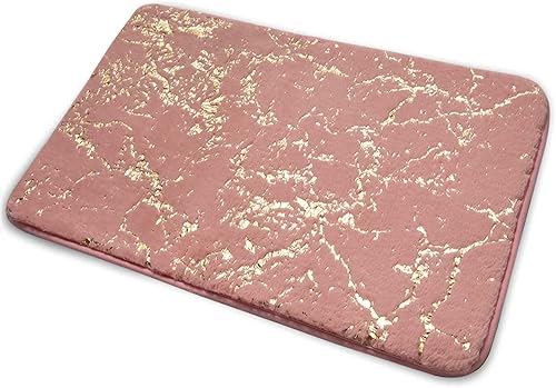 Alfombra de baño de terciopelo rosa de mármol dorado rosa lujosa alfombra de baño ultra suave antideslizante lavable a máquina 17 x 24 pulgadas