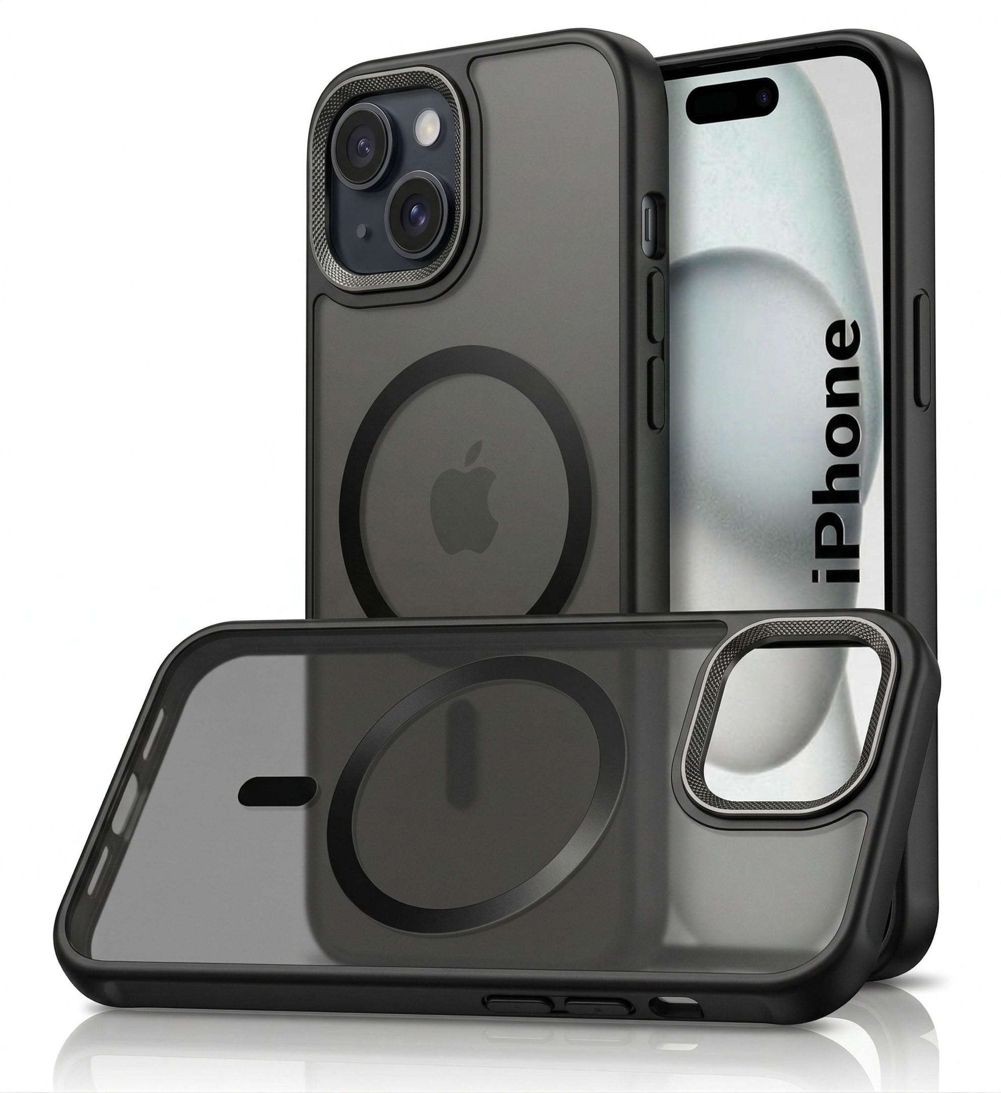 amazon basics Polycarbonate Matte Back Cover Case Compatible with Mag-Safe Designed for iPhone 14 & iPhone 13|Ultra Hybrid Camera Bump Protection (Black)