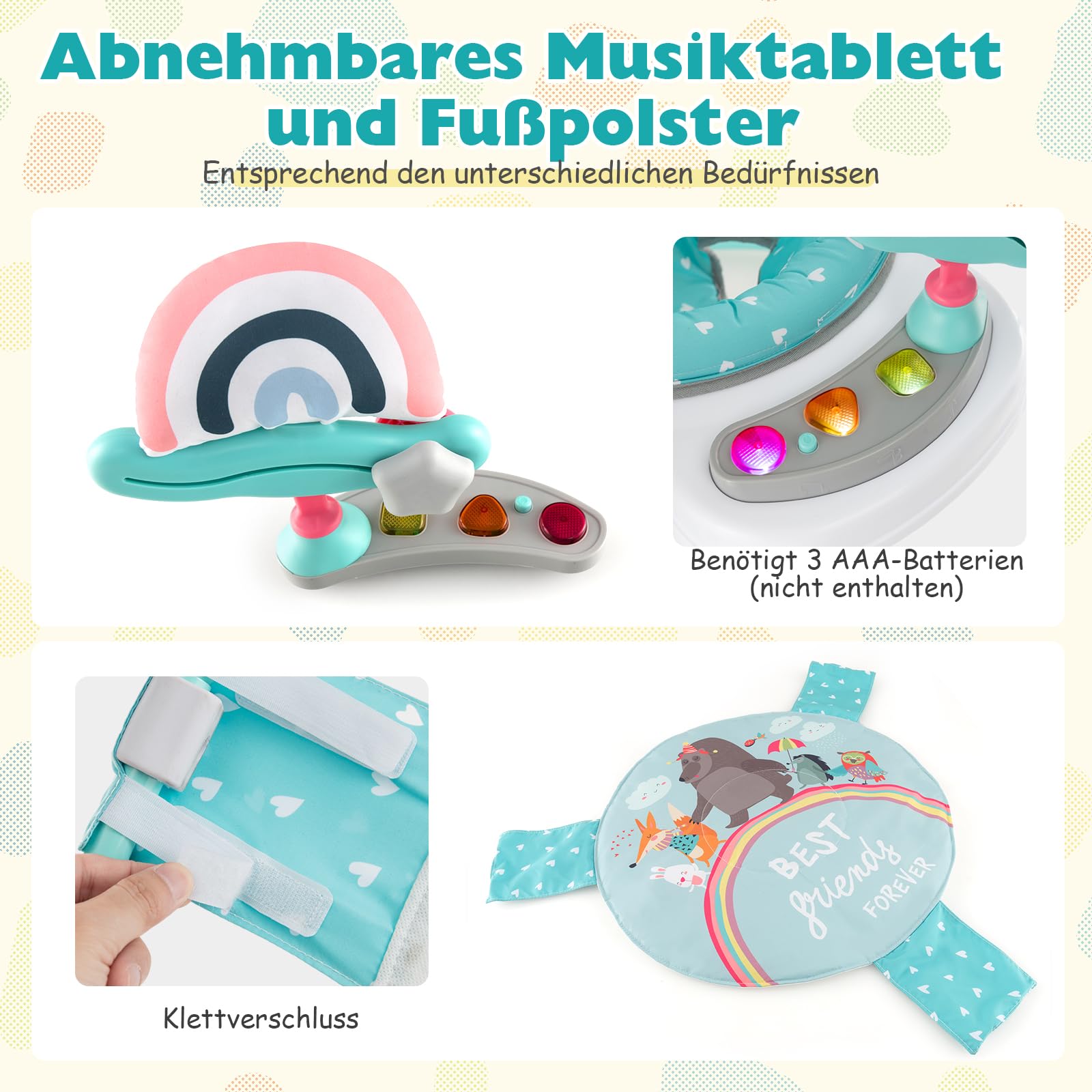 GOPLUS 3 w 1 Baby Jumperoo, centrum do skakania i zabaw z obrotowym siedziskiem o 360°, zabawka i tablet muzyczny ze światłami i dźwiękiem, siedzisko do zabawy z regulacją wysokości, dla dzieci od 6