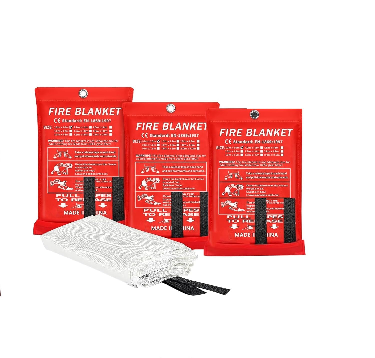 TwotreesFire Blanket Emergency for Kitchen Home - Fiberglass Fire Protection Blanket Fire Extinguisher for Household, Grease Fires,Offices,Garages Welding Workshops, Car, School 1.2M x 1.2M (3 Pack)