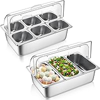 Vista 1 de Paquete de 2 recipientes de exhibición de alimentos para encimera, bandeja de servir alimentos de acero inoxidable, dispensador de condimentos