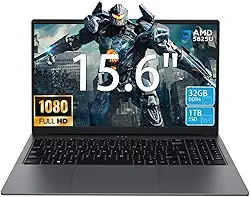 Laptop para jogos de 15,6 polegadas – Processador AMD Ryzen 7 5825U (8C/16T, 2,0-4,5GHz), placa de vídeo AMD Radeon, 32 GB DDR4 RAM 1 TB NVMe SSD Laptop com teclado retroiluminado, leitor de impressão