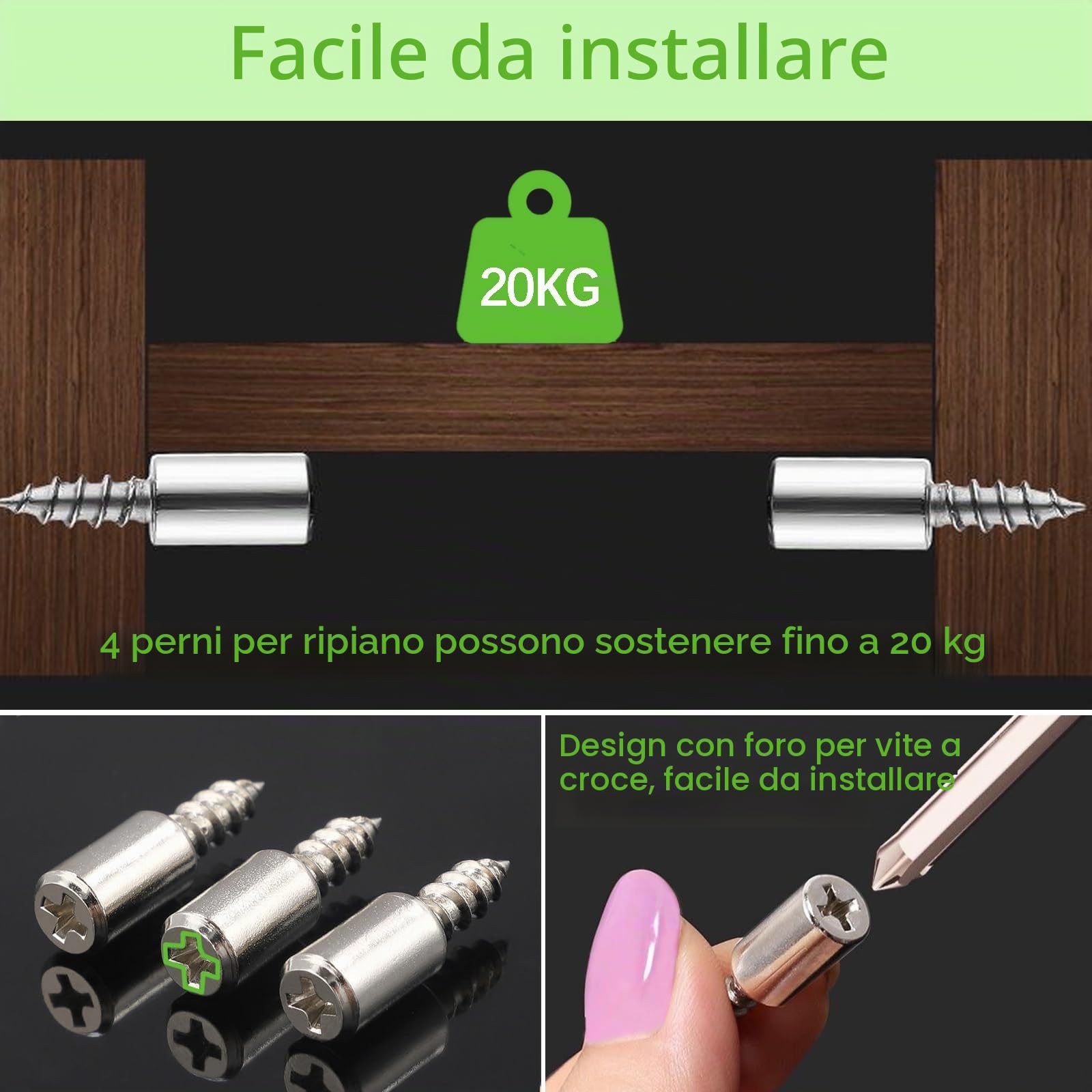 12PZ Perni Per Mensole Mensola Armadio Supporti per Mensole Vetro Reggimensola Legno 7.5mm Acciaio Solido Viti per Mensole per Librerie Armadietto del Vino Mobile Scarpe con Maniche Antiscivolo